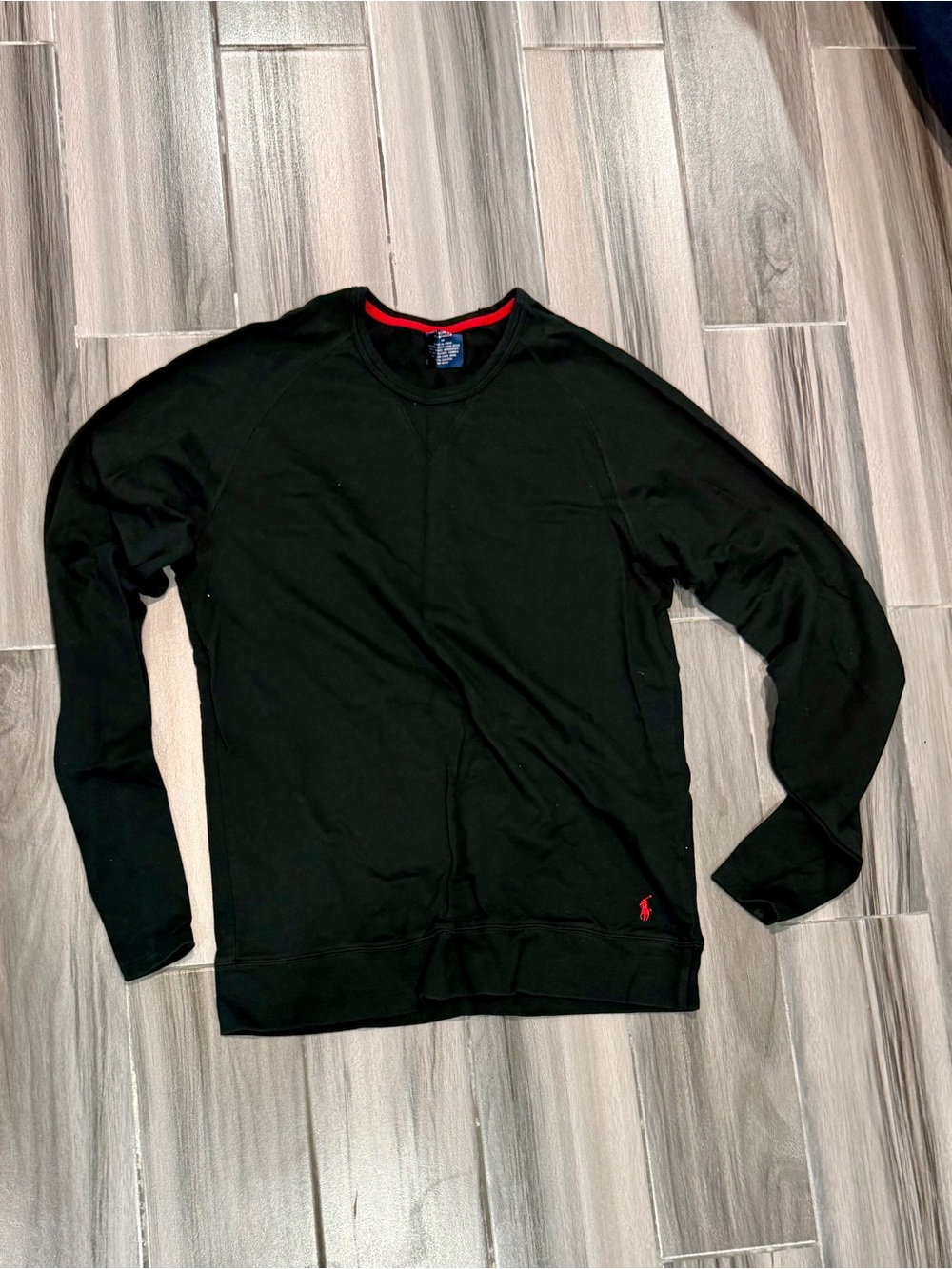 Vintage Polo by Ralph Lauren Black Crewneck Sleepwear Sweatshirt with Red Trim